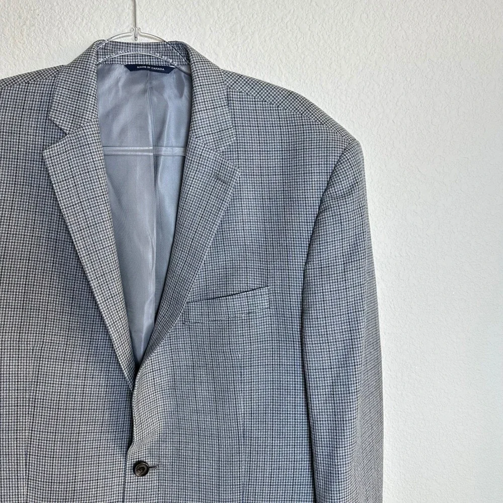Ralph Lauren Silk Wool Houndstooth Blazer Mens 44R Blue Grey Sport‎ Coat Canada